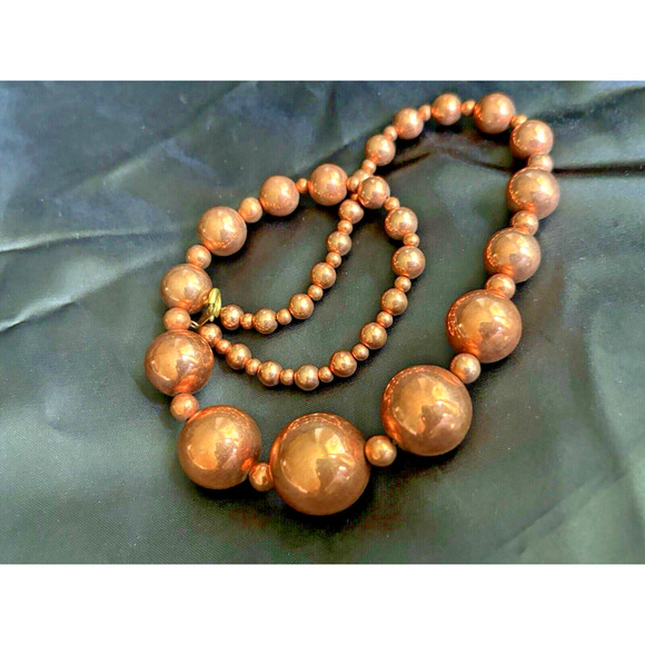 Vintage Copper Beaded Necklace Graduated Beads Copper Jewelry 17.5" Long - Picture 5 of 9